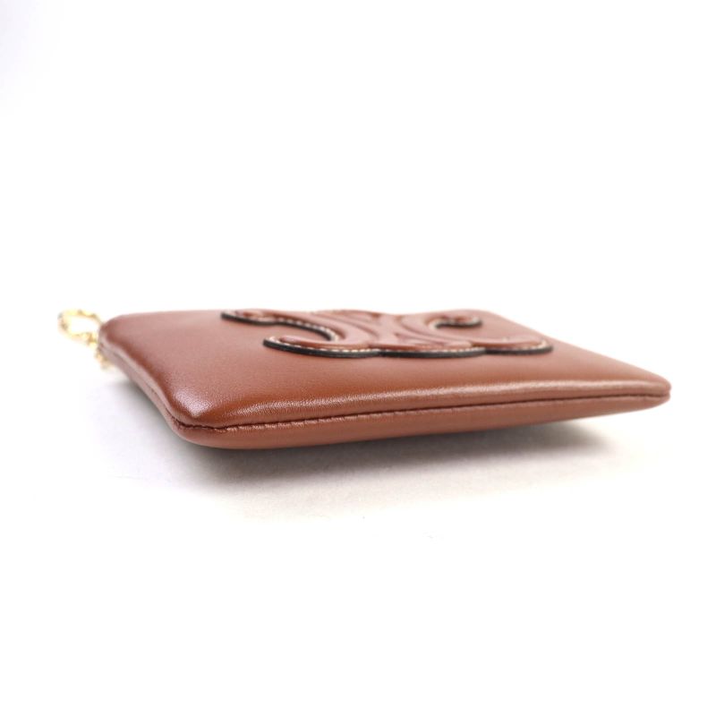 Celine Coin Purse Cuil Triomphe Tan Smooth Calf Leather Card Pouch Coin Case