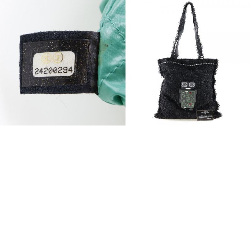Chanel Coco Mark Robot A94646 Tweed Black/silver Hardware Unisex Tote Bag