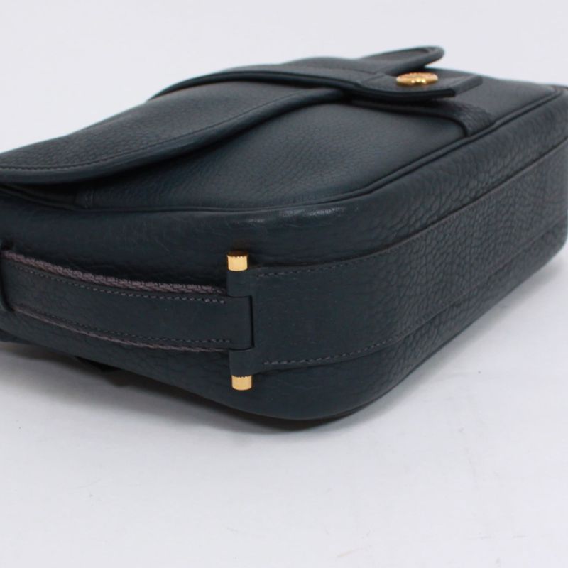 Hermes Noumea Buffalo Navy Shoulder Bag Gold