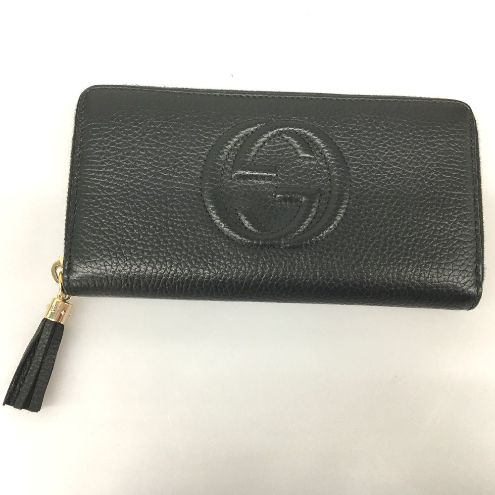 Gucci Leather Round Zipper Long Wallet Soho Soho Outlet 598187 Black