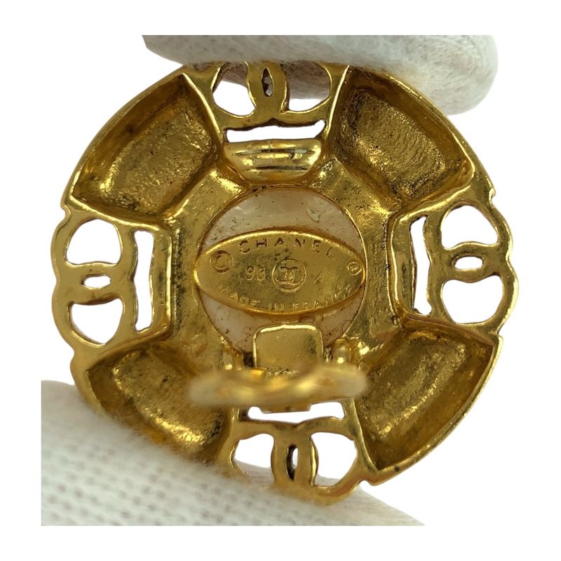 Chanel Faux Pearl Coco Mark Gold White Plated/faux Pearl Earrings 93 Engraved A