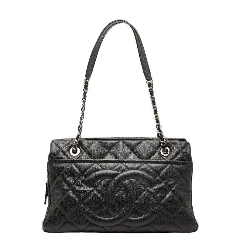 Chanel Matelasse Coco Mark Chain Tote Bag Black Caviar Skin Women's Chanel