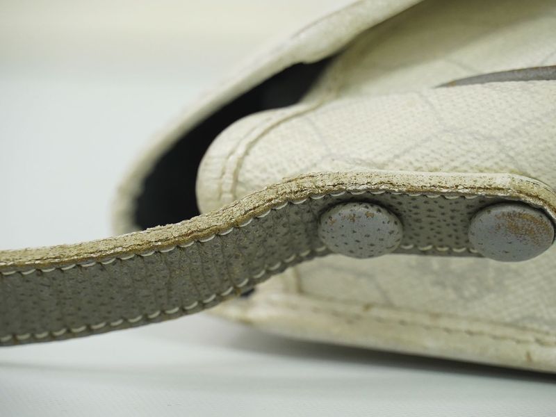 Authentic Christian DIOR Honeycomb Pattern Shoulder Bag Pochette PVC White Bag