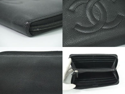 Authentic Chanel Coco Mark Round Zipper Long Wallet Long Wallet Caviar Skin