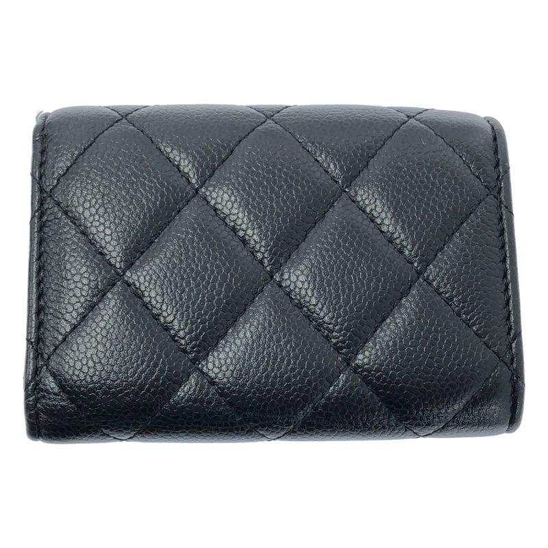 Chanel - Matelasse Coco Mark Caviar Skin Compact Wallet - Black - Women's