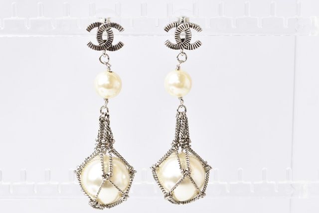 Chanel Earrings Chanel Pearl Motif Coco Mark Silver