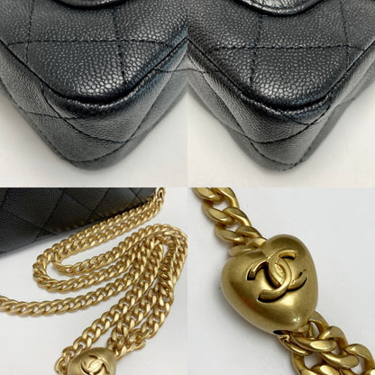 Chanel Cocomark Matelasse Chain Shoulder Bag As3830 Black Caviar Skin Heart