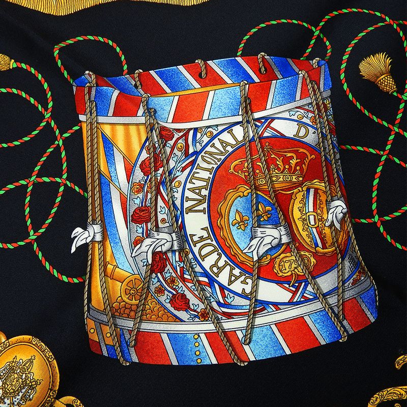 Hermes Scarf Carré 90 Silk Black Gold LES Tambours Tambour Drums Women Hermes
