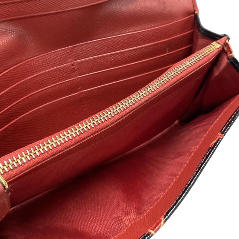 Prada Long Wallet - Black And Red Heart Leather