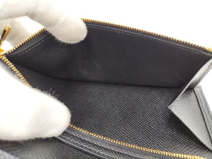 Hermes Bearn Souffle Folding Long Wallet Vaux Epson Leather Black Stamped D