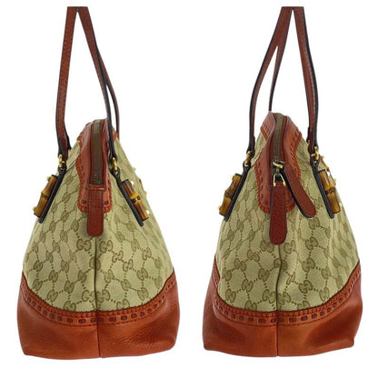 Gucci Bamboo Beige Orange Gold Hardware GG Canvas/leather 339002 Handbag