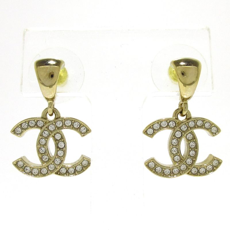 Chanel Earrings Coco Mark Silver Rhinestone