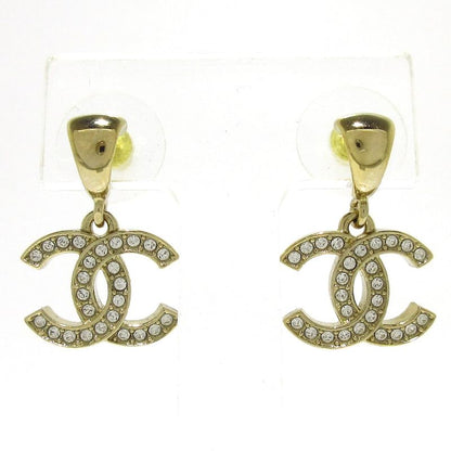 Chanel Earrings Coco Mark Silver Rhinestone