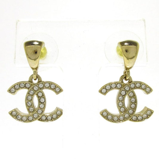 Chanel Earrings Coco Mark Silver Rhinestone