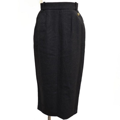 Chanel Coco Mark Back Button 93A P02440 Wool Charcoal Gray Women's Skirt