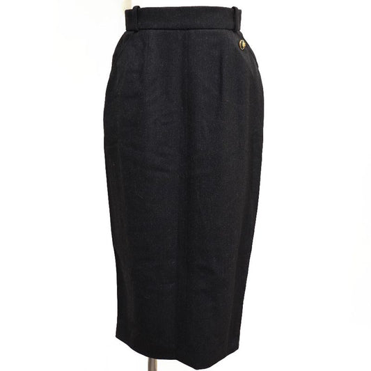 Chanel Coco Mark Back Button 93A P02440 Wool Charcoal Gray Women's Skirt