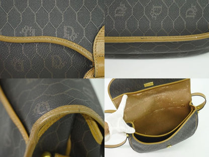 Authentic Christian DIOR Honeycomb Pattern Shoulder Bag Pochette PVC Black