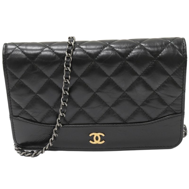 Chanel Chain Shoulder Bag Shoulder Wallet Gabrielle Chain Wallet Calf Black