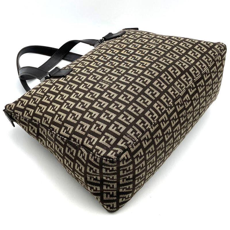 Fendi Zucchino Handbag Tote Bag Canvas Brown Women Men