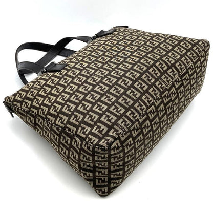 Fendi Zucchino Handbag Tote Bag Canvas Brown Women Men