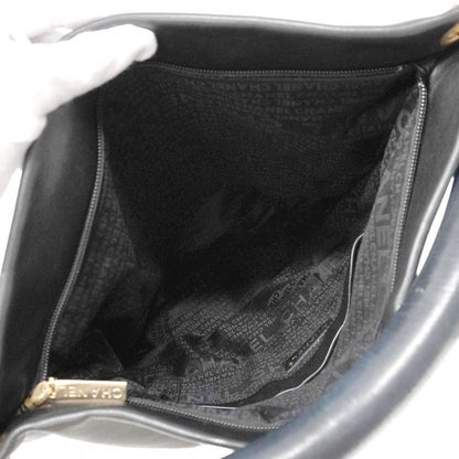 Chanel Shoulder Bag Leather Black Gold Hardware Women