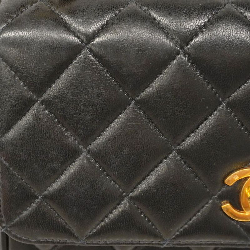 Chanel Handbag Matelasse Lambskin Black Gold Hardware Women