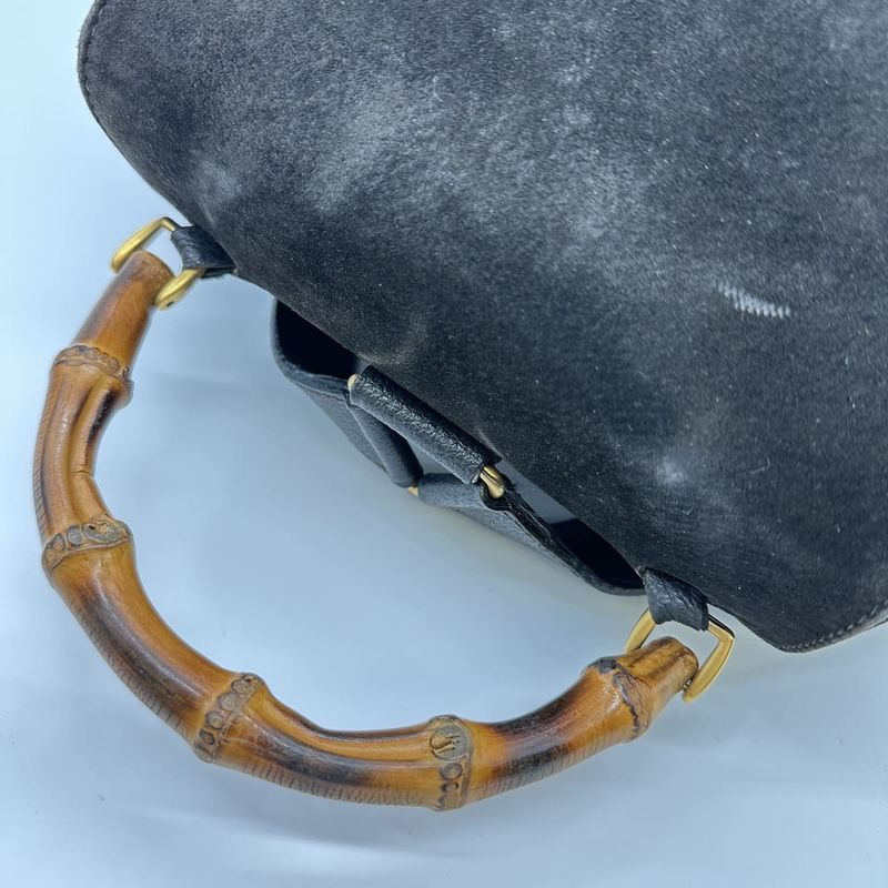 Gucci 003-2058 Bamboo Backpack Daypack Backpack Black Suede Women Men Vintage