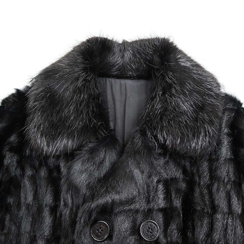 Prada 10aw Nutria Fur Collar Goat Fur Double Coat Black