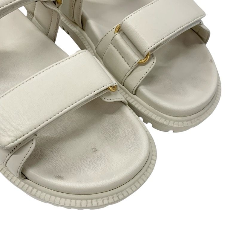 Christian Dioract Sandals Shoes Lambskin Ivory Gold Logo Velcro Strap