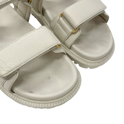 Christian Dioract Sandals Shoes Lambskin Ivory Gold Logo Velcro Strap