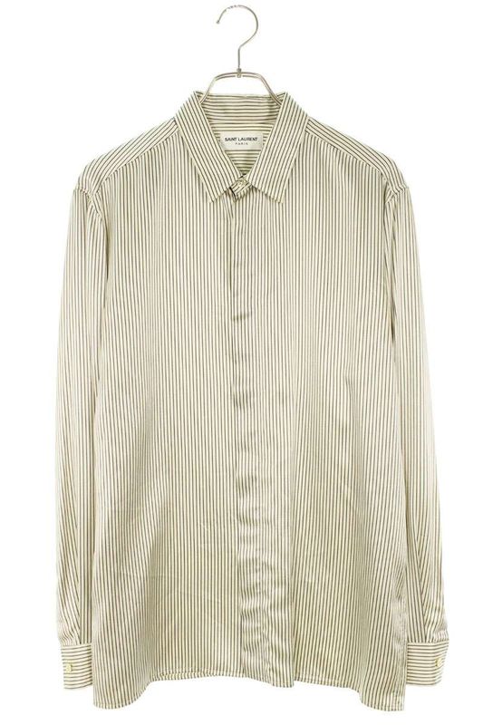 Saint Laurent Paris 24SS 774827 Y3i87 Striped Silk Long Sleeve Shirt Men 38