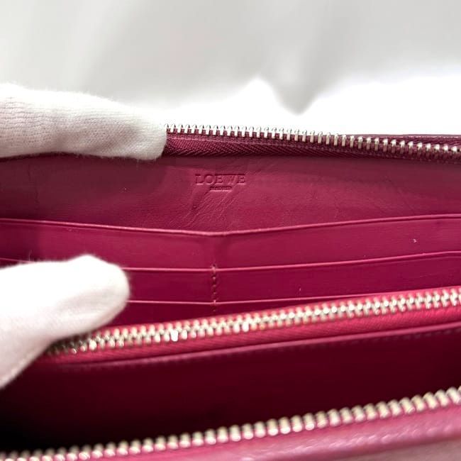 Loewe Round Zipper Long Wallet Pink Amazona Wallet Leather Preowned