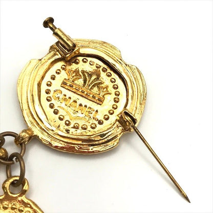 Chanel CC Logo Coin Motif Brooch Gold