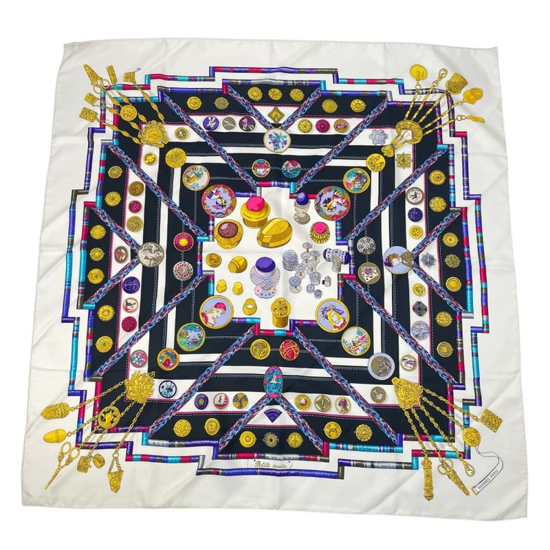 Hermes Carre 90 Pelile Main Seamstress Scarf Silk Multicolor