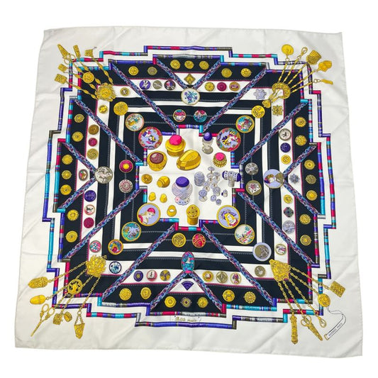 Hermes Carre 90 Pelile Main Seamstress Scarf Silk Multicolor