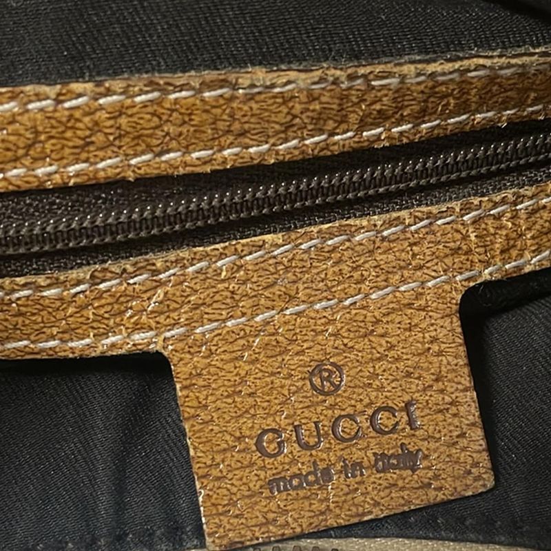 Gucci Handbag GG Pattern 124357 Beige And Light Brown Leather