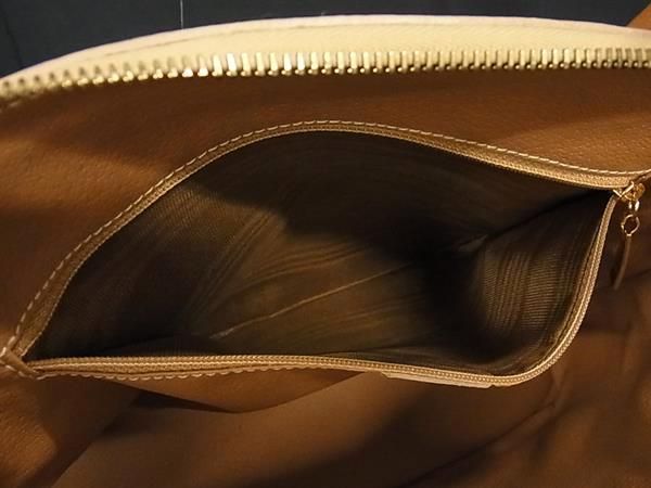 Celine Macadam Pattern PVC X Leather 2WAY Handbag Shoulder Bag Beige Av4881