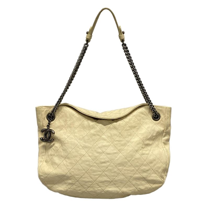 Chanel Tote Bag Matelasse Beige Chain Shoulder/vintage Silver Hardware