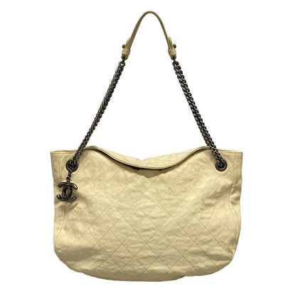 Chanel Tote Bag Matelasse Beige Chain Shoulder/vintage Silver Hardware