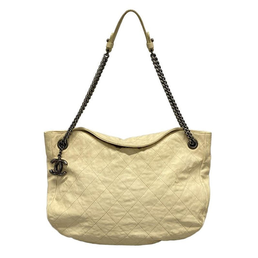 Chanel Tote Bag Matelasse Beige Chain Shoulder/vintage Silver Hardware