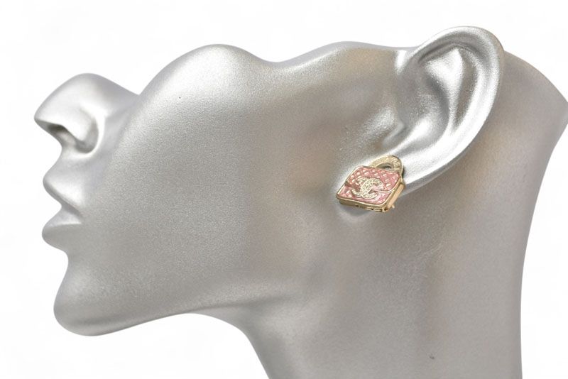 Chanel Earrings Chanel Accessories CC Bag Motif Rhinestone Rose Gold B24