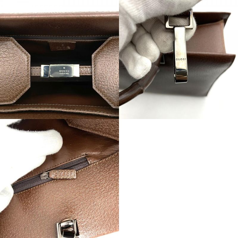 Gucci 002103 Handbag Shoulder Bag Business Bag Leather Brown