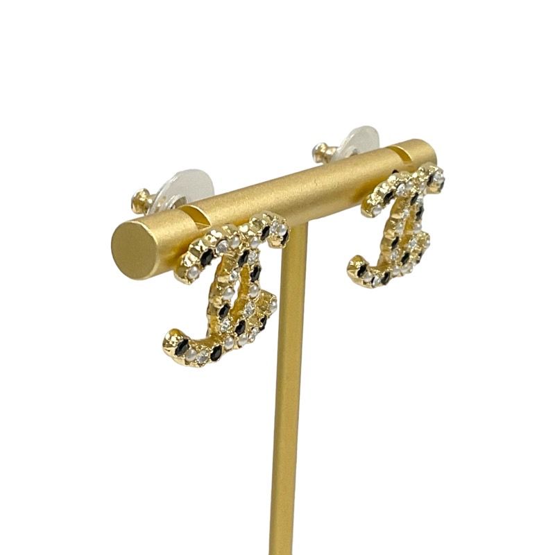 Chanel Earrings Coco Mark Rhinestone Pearl Gold