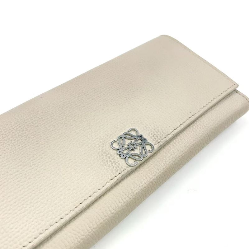 Loewe Bifold Long Wallet Anagram Continental Wallet Leather Beige Wallet Silver