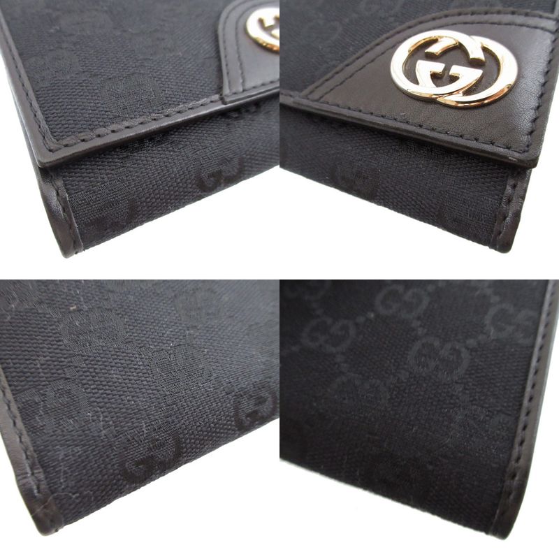 Gucci Interlocking G 181597 GG Canvas Leather Black Trifold Wallet 0871 Gucci