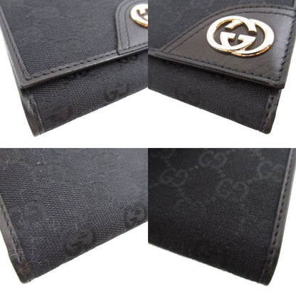 Gucci Interlocking G 181597 GG Canvas Leather Black Trifold Wallet 0871 Gucci