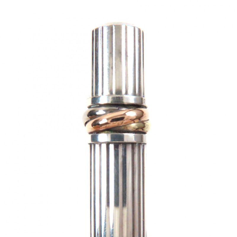  Cartier Trinity Striped Logo Engraved Twist Ballpoint Pen Silver