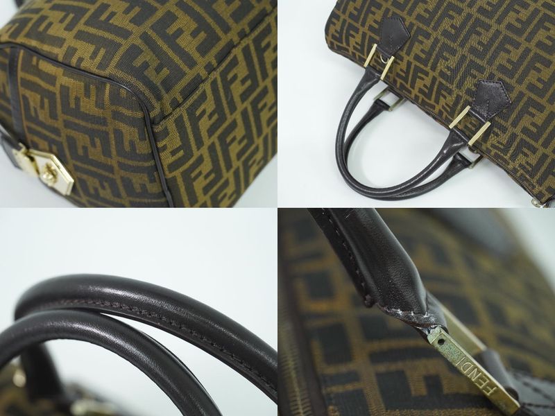 Authentic Fendi Zucca Mini Boston Bag Handbag Canvas Brown 8bl105 Zucca Bag