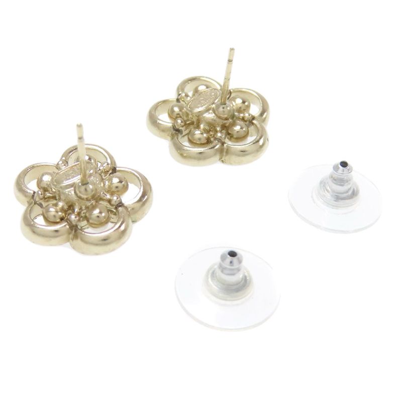 Chanel Flower Rhinestone Earrings Metal Ladies