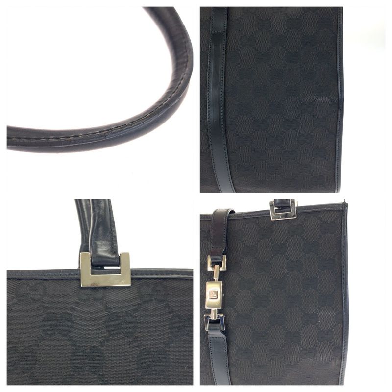 Gucci Jackie Black Silver Hardware GG Canvas 002 1065 Tote Bag Handbag Women